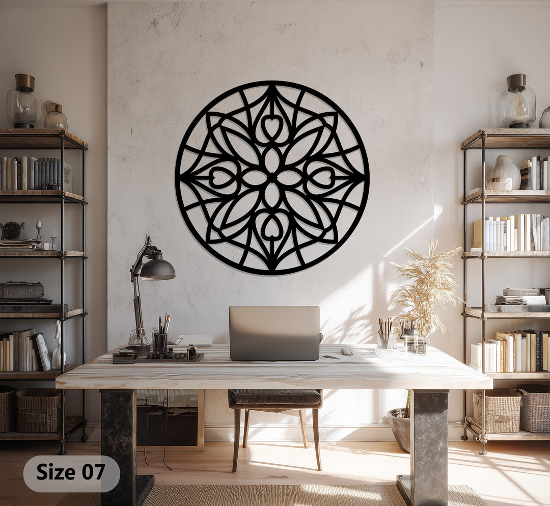 Black circular mandala wall art metal décor for living rooms