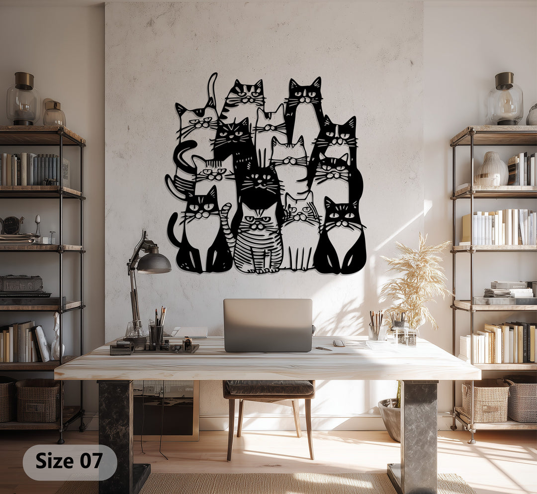 Golden Cat Family – Modern Metal Wall Art
