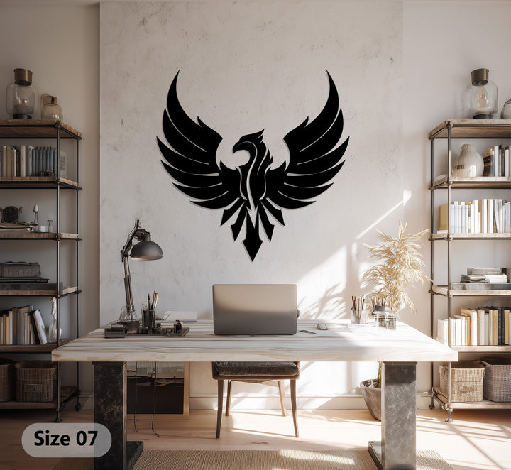 Bold phoenix bird silhouette metal artwork