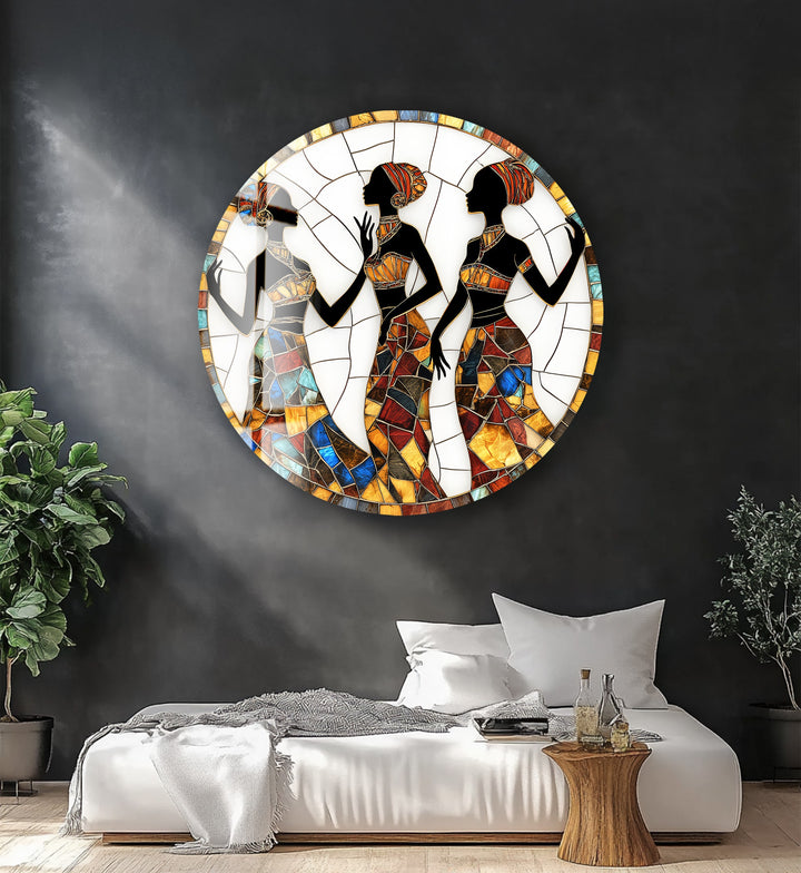 Sisters in Harmony – Round Glass Wall Art