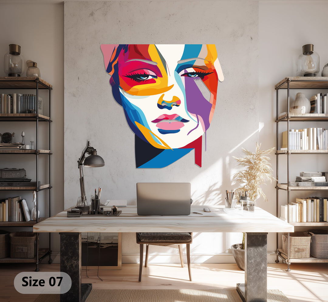 Colorful Abstract Woman Face Metal Wall Art – Modern Pop Art Home Decor