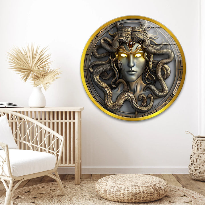 Gorgon’s Gaze – Medusa-Inspired Round Glass Wall Art - MyPhotoStation