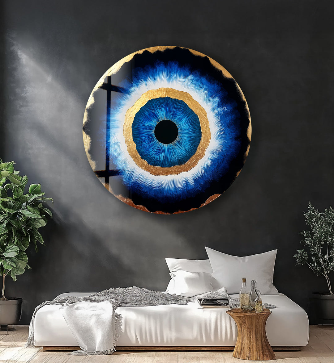 Golden Aura – Blue Eye Round Glass Wall Art