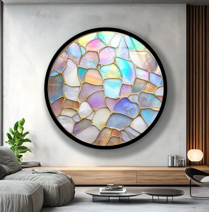 Pastel Glow Mosaic Round Glass Wall Art - MyPhotoStation