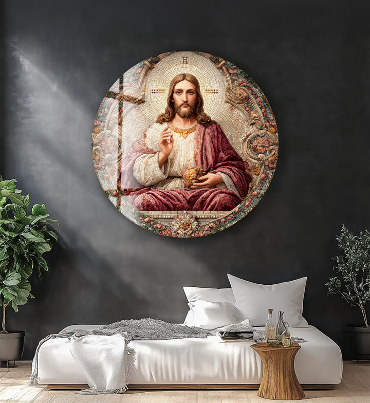 Sacred Heart of Christ – Round Glass Wall Art