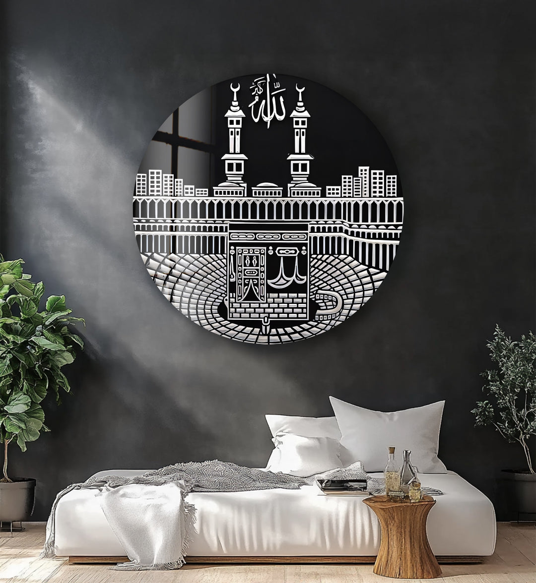 Sacred Kaaba Illustration – Mecca Round Glass Wall Art