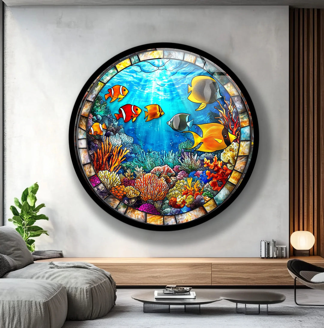 Tropical Reef Round Glass Wall Art - MyPhotoStation