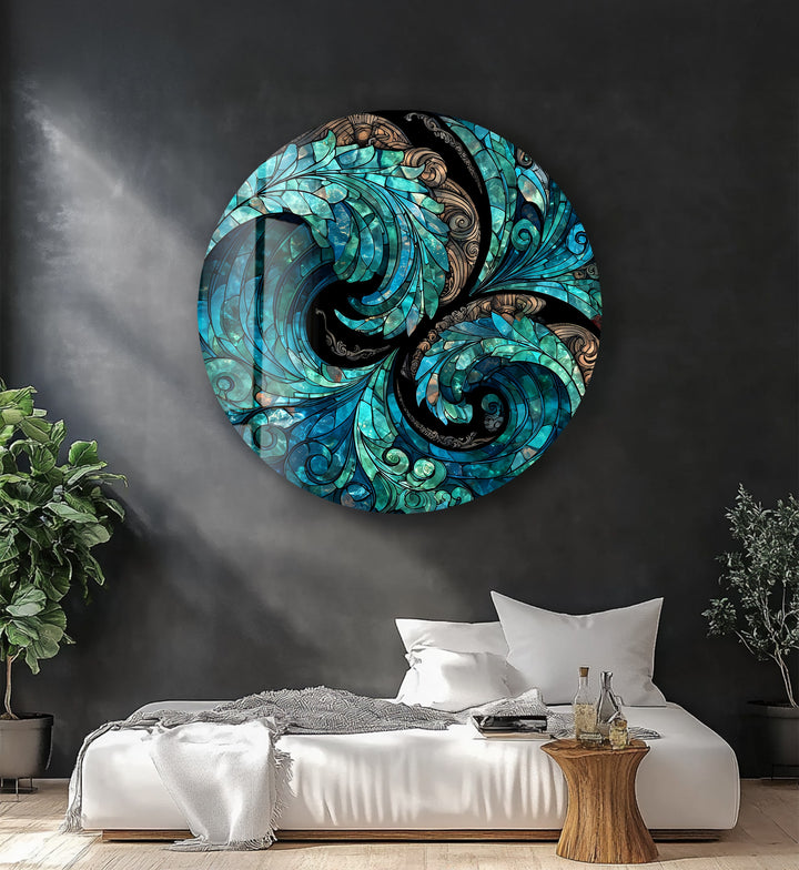 Verdant Whirlwind Mosaic – Round Glass Wall Art