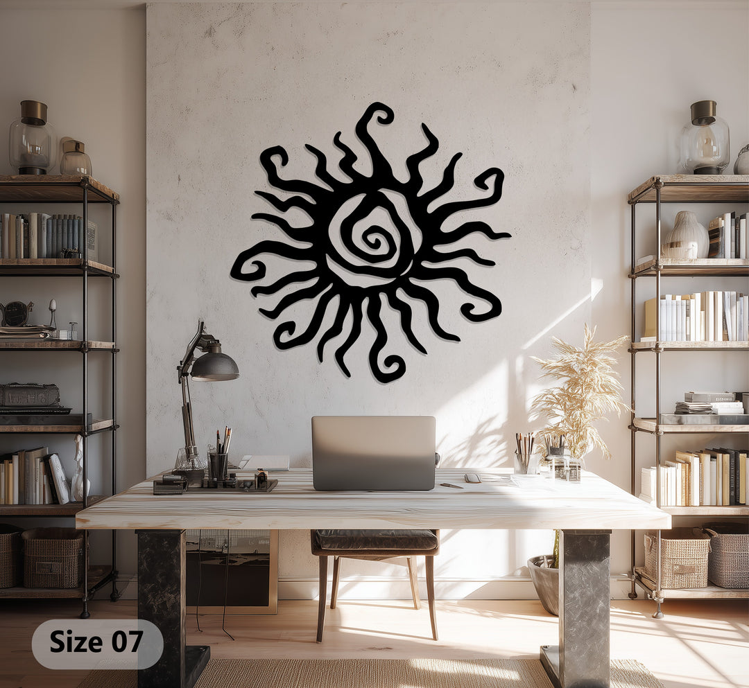 Golden Spiral Sun – Abstract Metal Wall Art