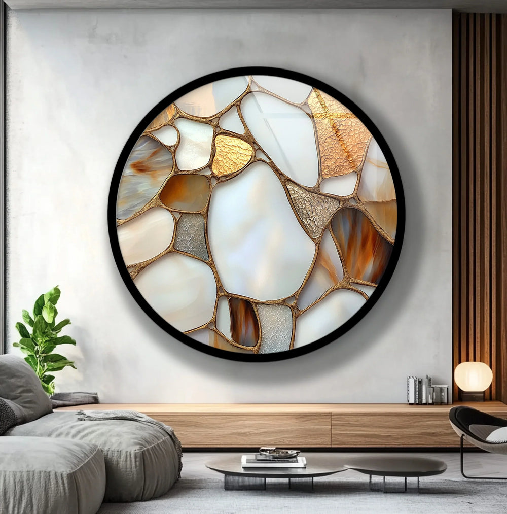 Golden Earth Tones Mosaic Round Glass Wall Art - MyPhotoStation