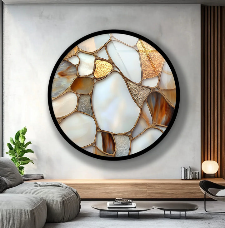 Golden Earth Tones Mosaic Round Glass Wall Art - MyPhotoStation