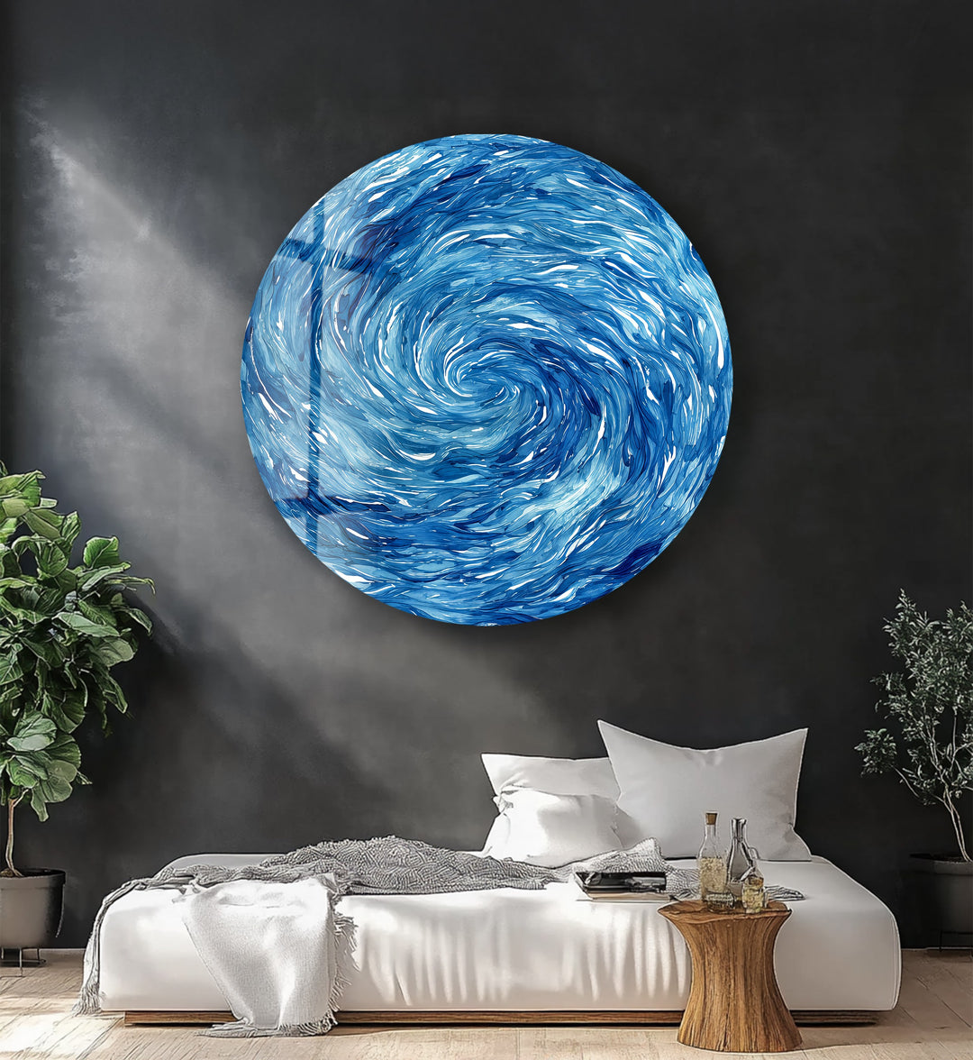 Oceanic Spiral Surge – Round Glass Wall Art