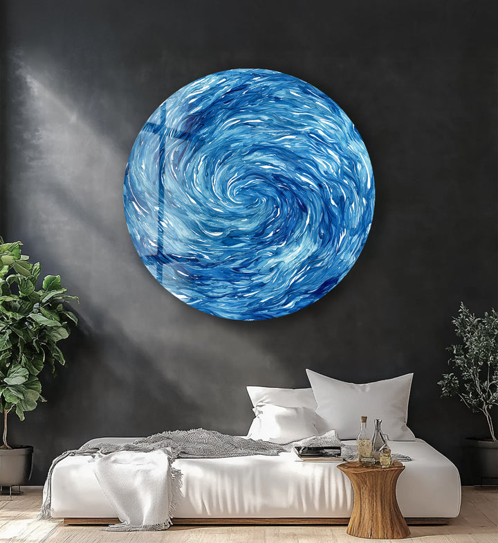 Oceanic Spiral Surge – Round Glass Wall Art