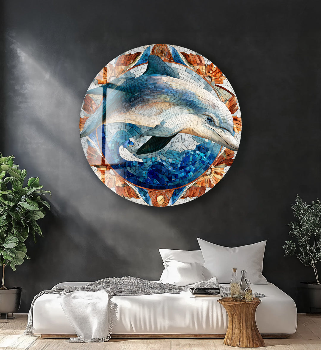 Ocean Spirit Dolphin – Round Glass Wall Art