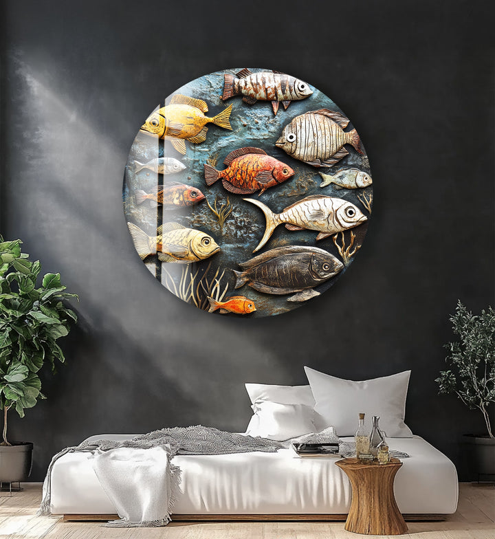 Ocean Harmony Mosaic – Round Glass Wall Art