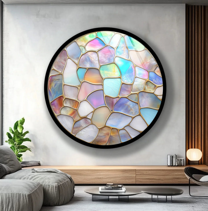Iridescent Pastel Mosaic Round Glass Wall Art - MyPhotoStation