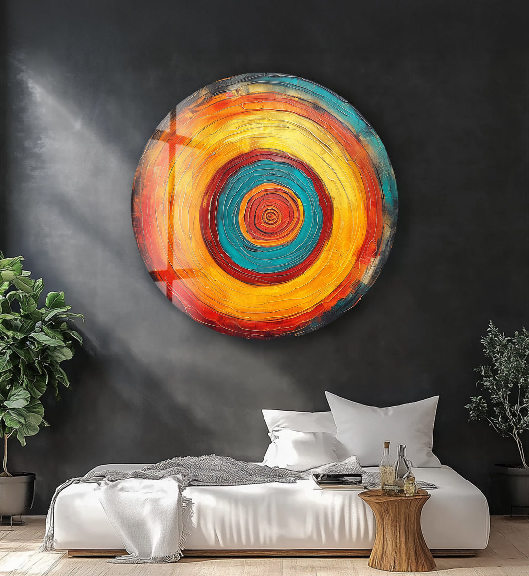 Solar Core – Vibrant Abstract Round Glass Wall Art