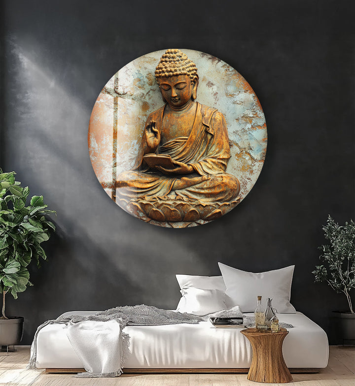Serene Wisdom Buddha – Round Glass Wall Art