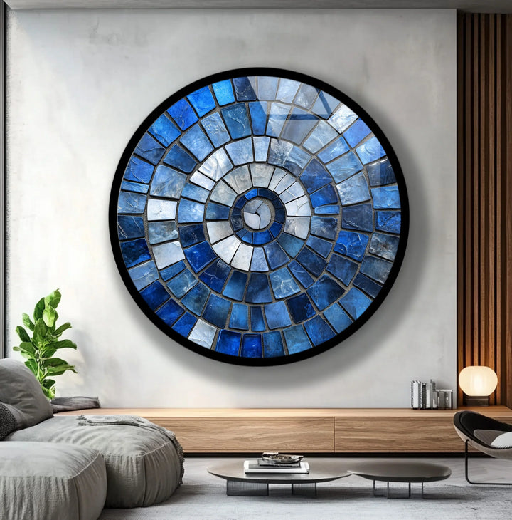 Blue Spiral Harmony – Mosaic Round Glass Wall Art - MyPhotoStation