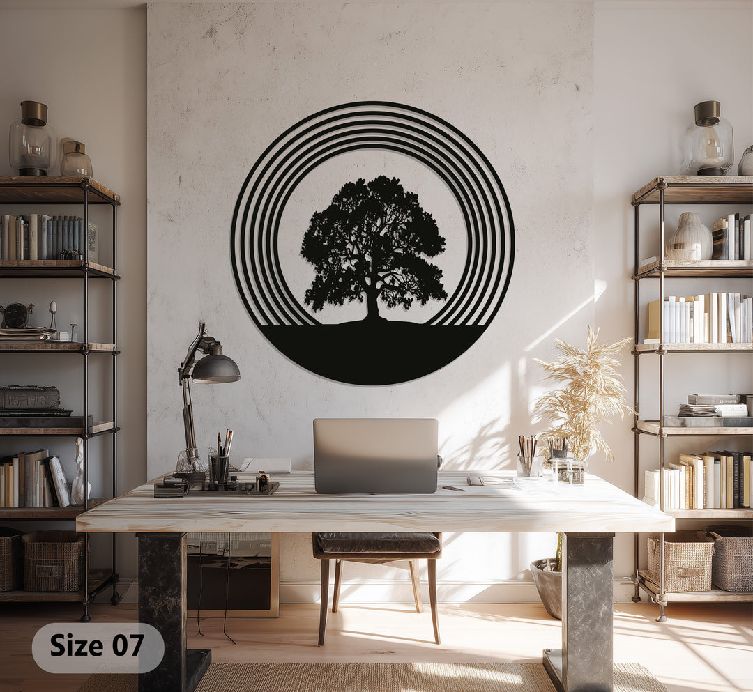Sacred Tree of Life – Modern Circular Metal Wall Art