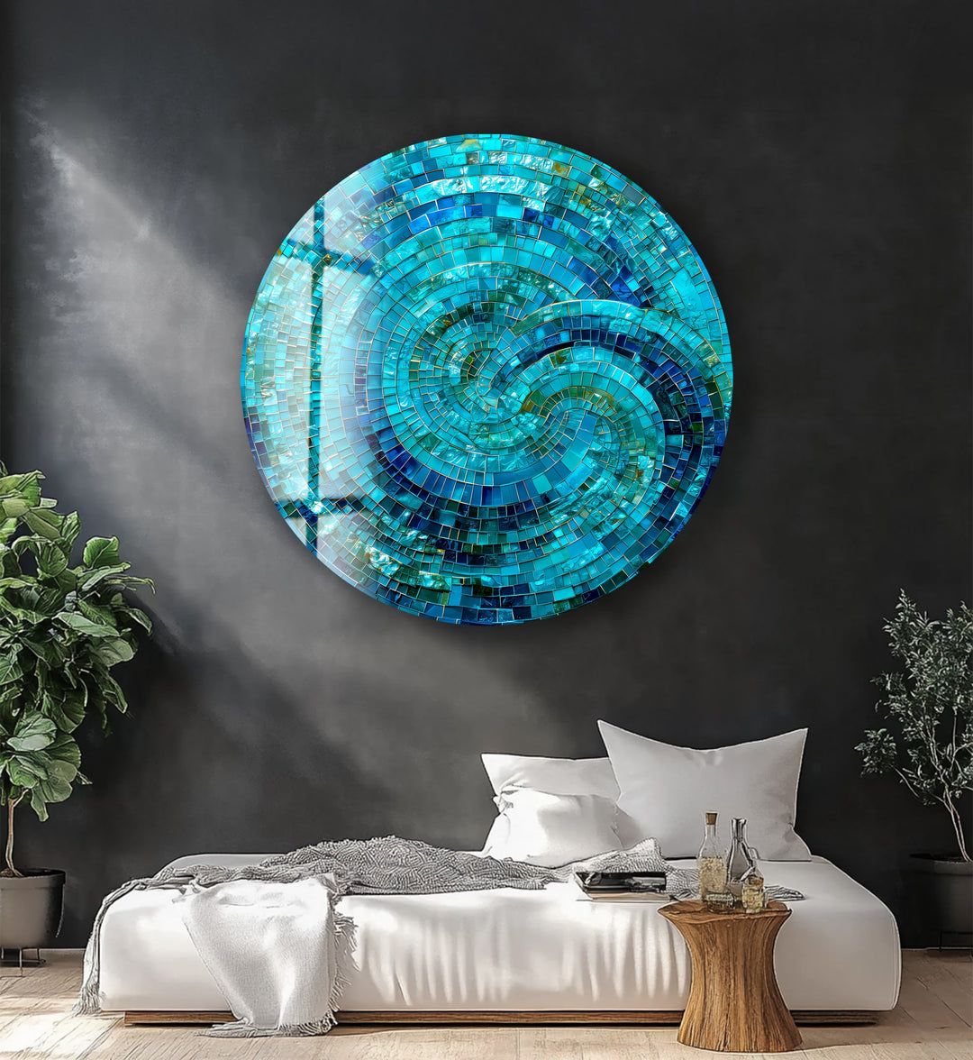 Oceanic Spiral Energy – Round Glass Wall Art