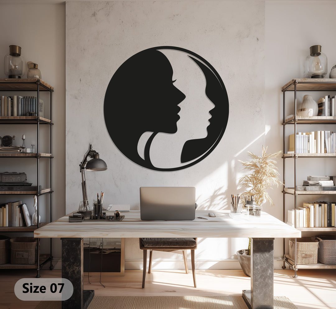Dual Faces in Circle – Abstract Metal Wall Art