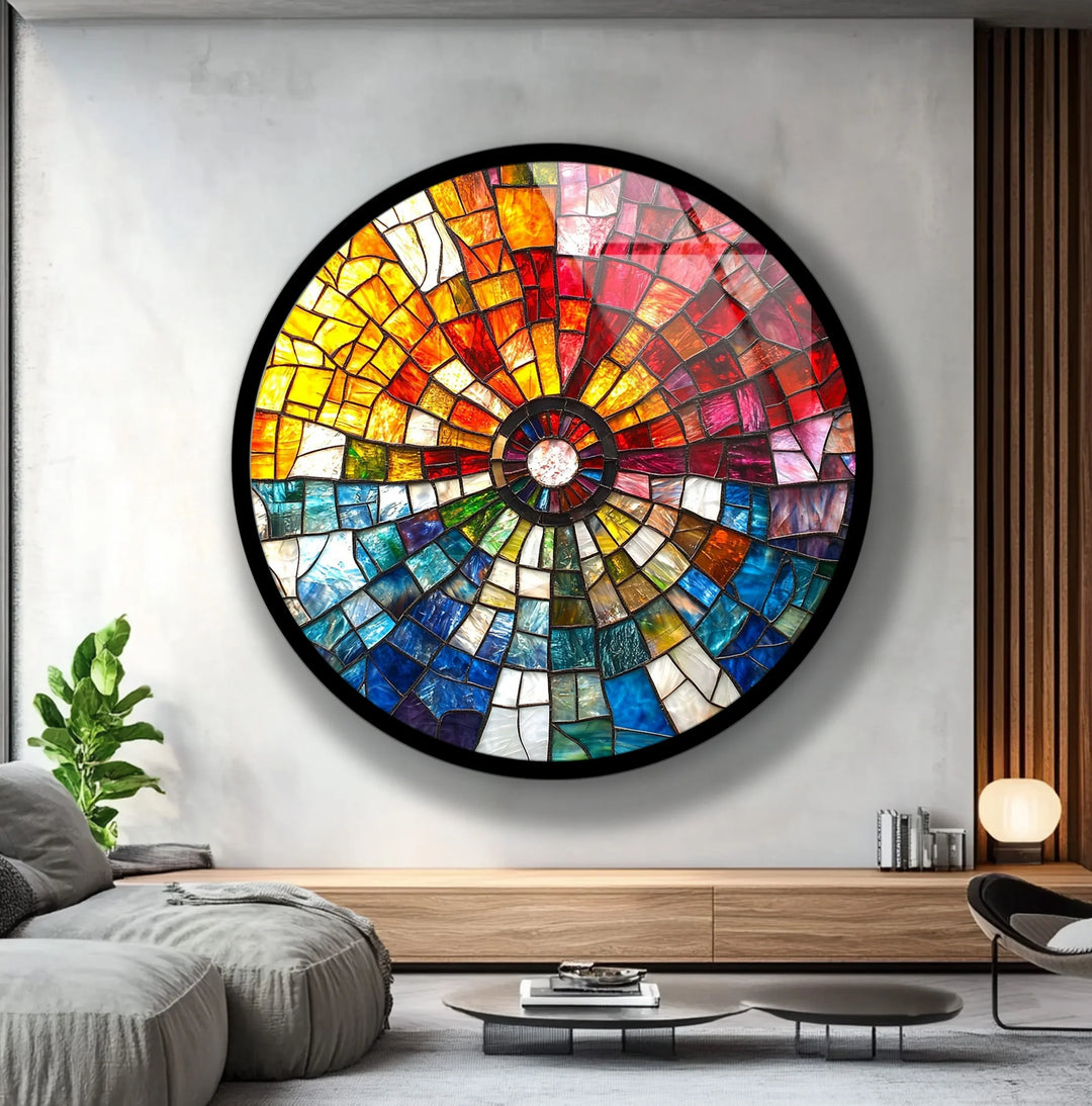 Radiant Sunburst Mosaic Round Glass Wall Art - MyPhotoStation
