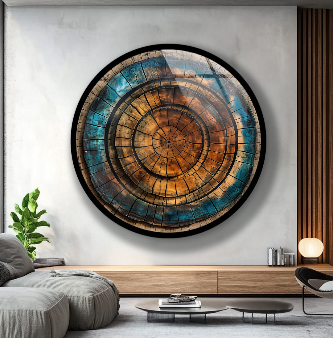 Eternal Rings – Rustic Wood Texture Round Glass Wall Art