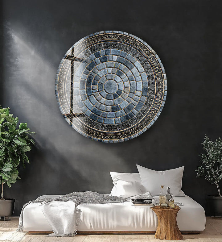 Regal Stone Mandala – Round Glass Wall Art
