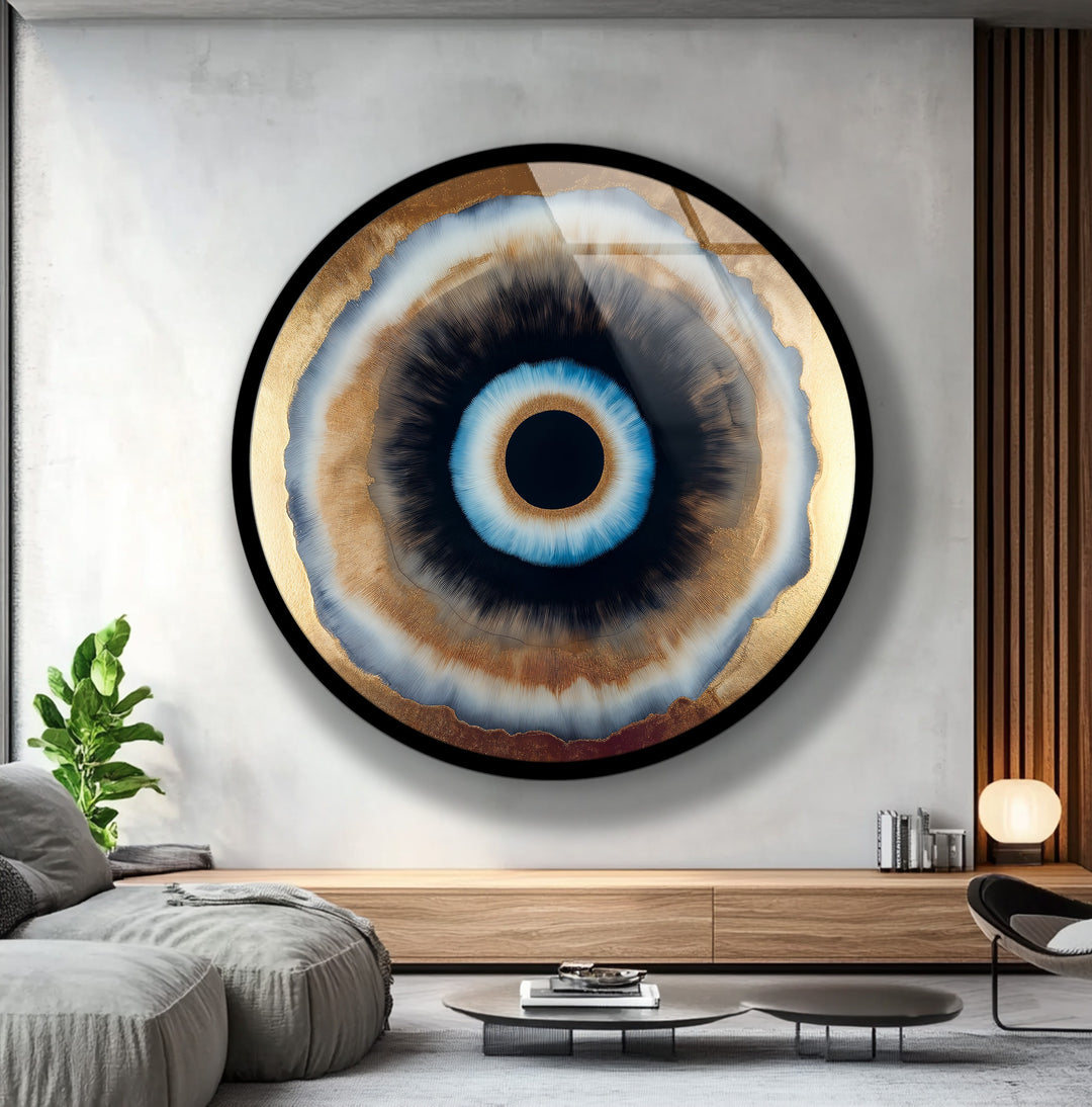 Golden Aura Eye – Modern Abstract Round Glass Wall Art