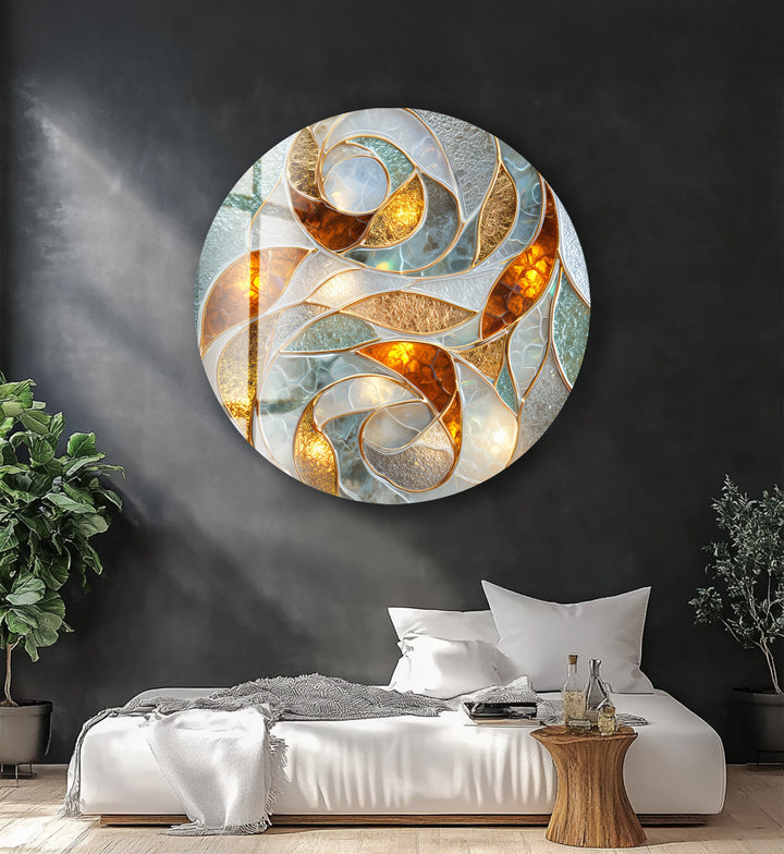Abstract Swirl Design – Round Glass Wall Art