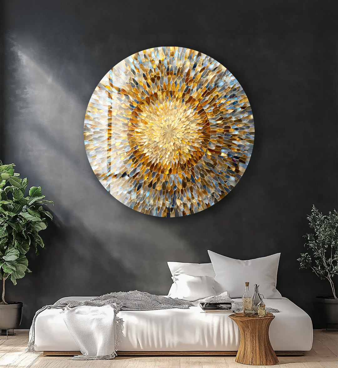 Solar Bloom Harmony  – Round Glass Wall Art