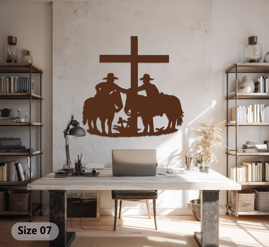 Cowboys and Cross Metal Wall Art – Western Faith-Inspired Home Decor