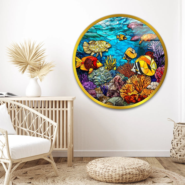 Vibrant Coral Reef Scene – Round Glass Wall Art - MyPhotoStation