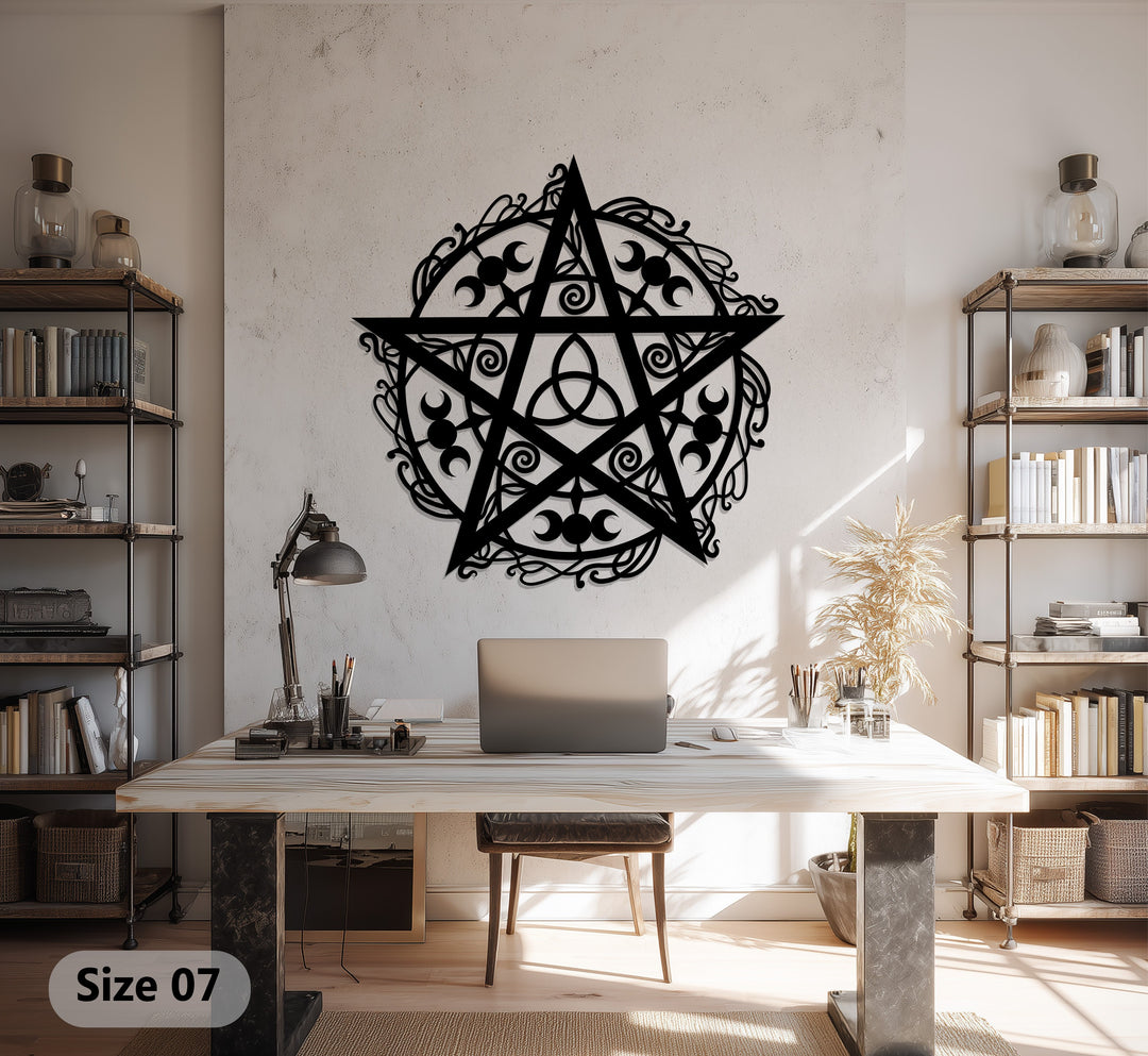 Pentagram Moon Phases – Mystical Metal Wall Art