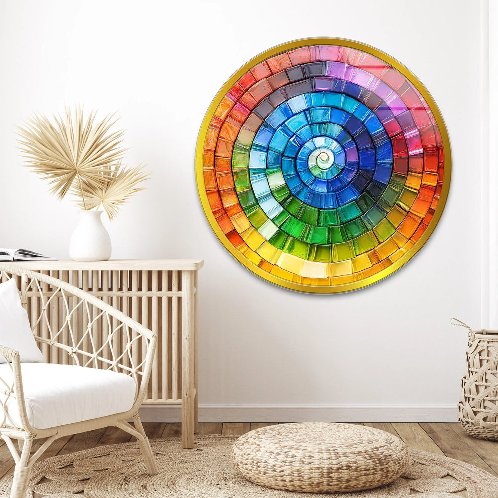 Radiant Spiral Spectrum – Round Glass Wall Art - MyPhotoStation