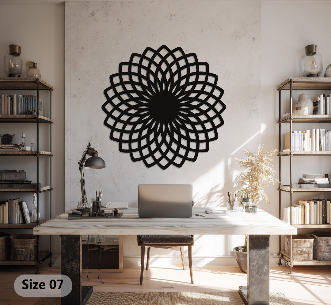 Geometric Flower Mandala Metal Wall Art – Modern Abstract Home Décor