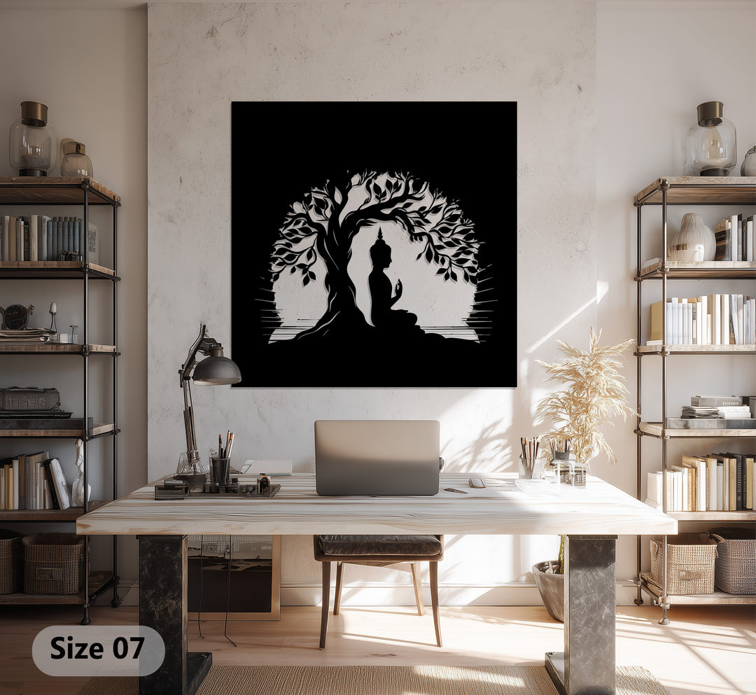 Buddha Under Bodhi Tree – Enlightenment Meditation Metal Wall Art