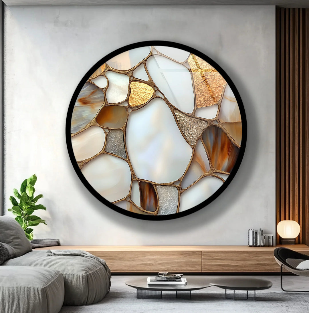 Golden Veins Elegance – Round Glass Wall Art - MyPhotoStation