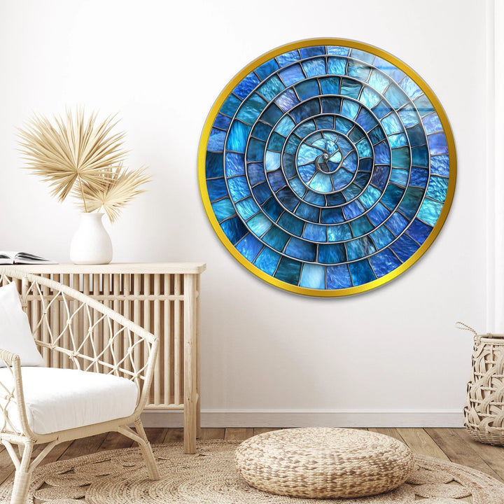 Blue Aqua Spiral Harmony – Round Glass Wall Art - MyPhotoStation