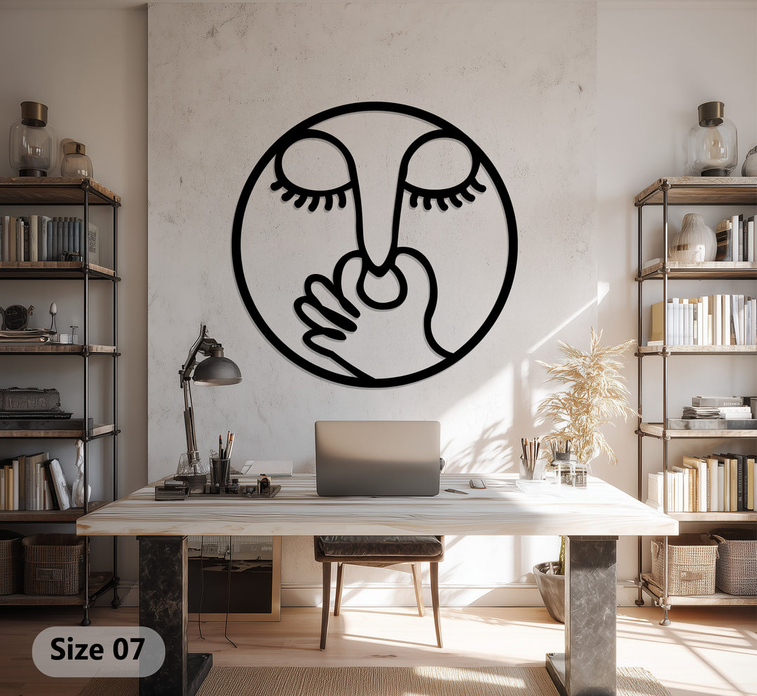 Golden Silence Face – Abstract Modern Metal Wall Art