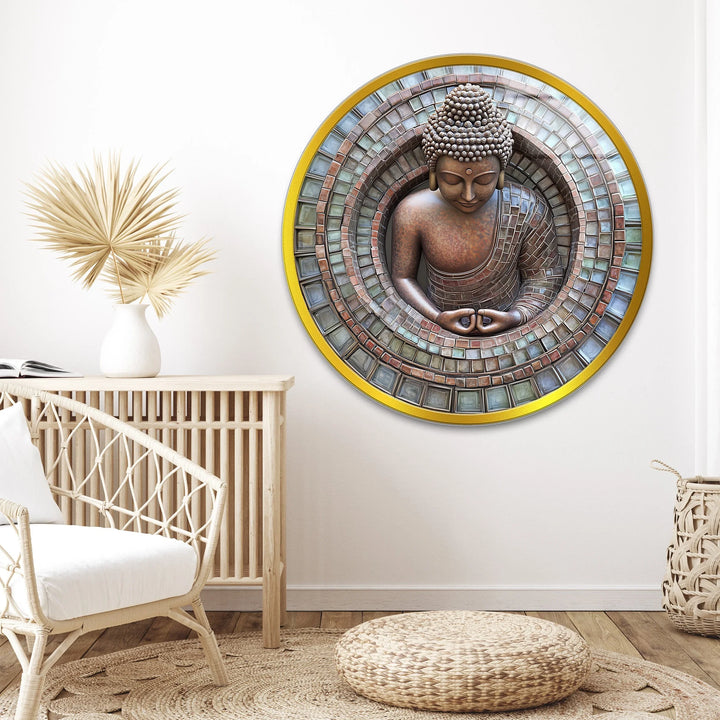 Buddha Mosaic – Round Glass Wall Art - MyPhotoStation