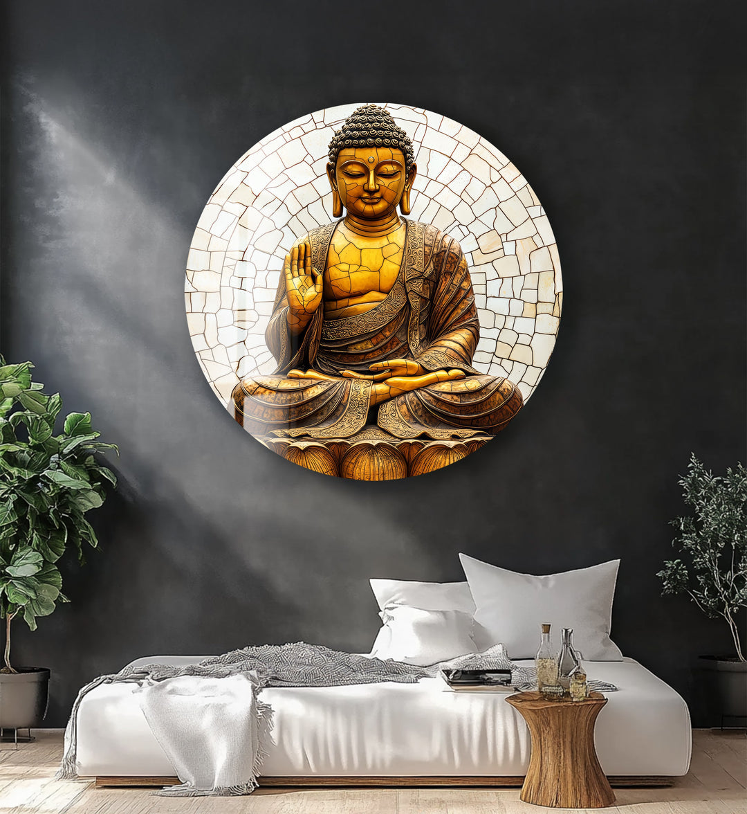 Buddha in Meditation – Round Glass Wall Art