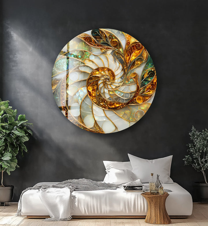 Golden Spiral Energy – Round Glass Wall Art