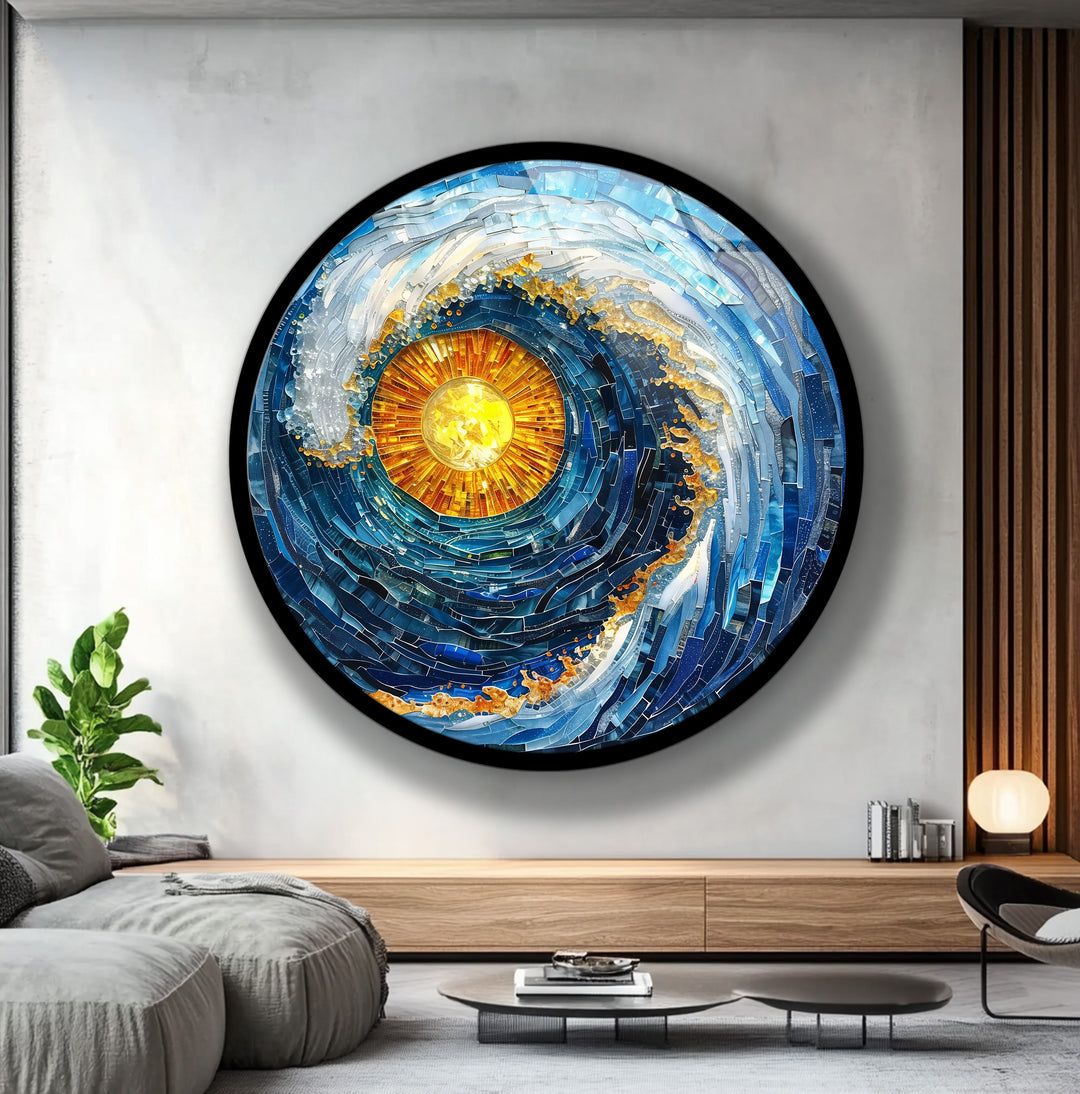 Artistic ocean wave glass wall art for coastal home decor