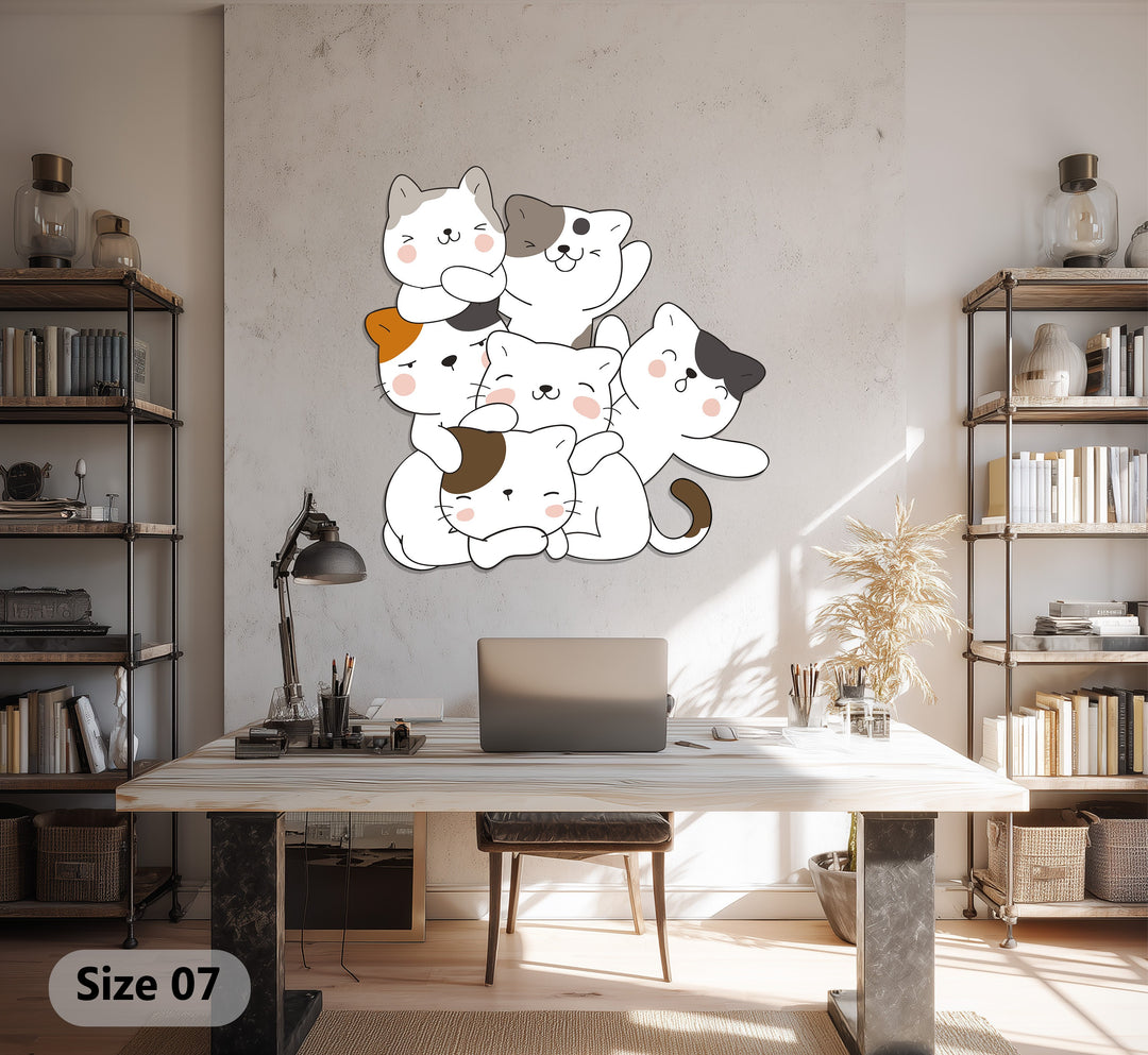 Playful Cat Stack Metal Wall Art – Cute Minimalist Cat Decor
