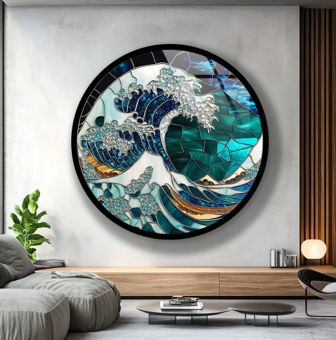 Crystal Wave Mosaic Round Glass Wall Art - MyPhotoStation