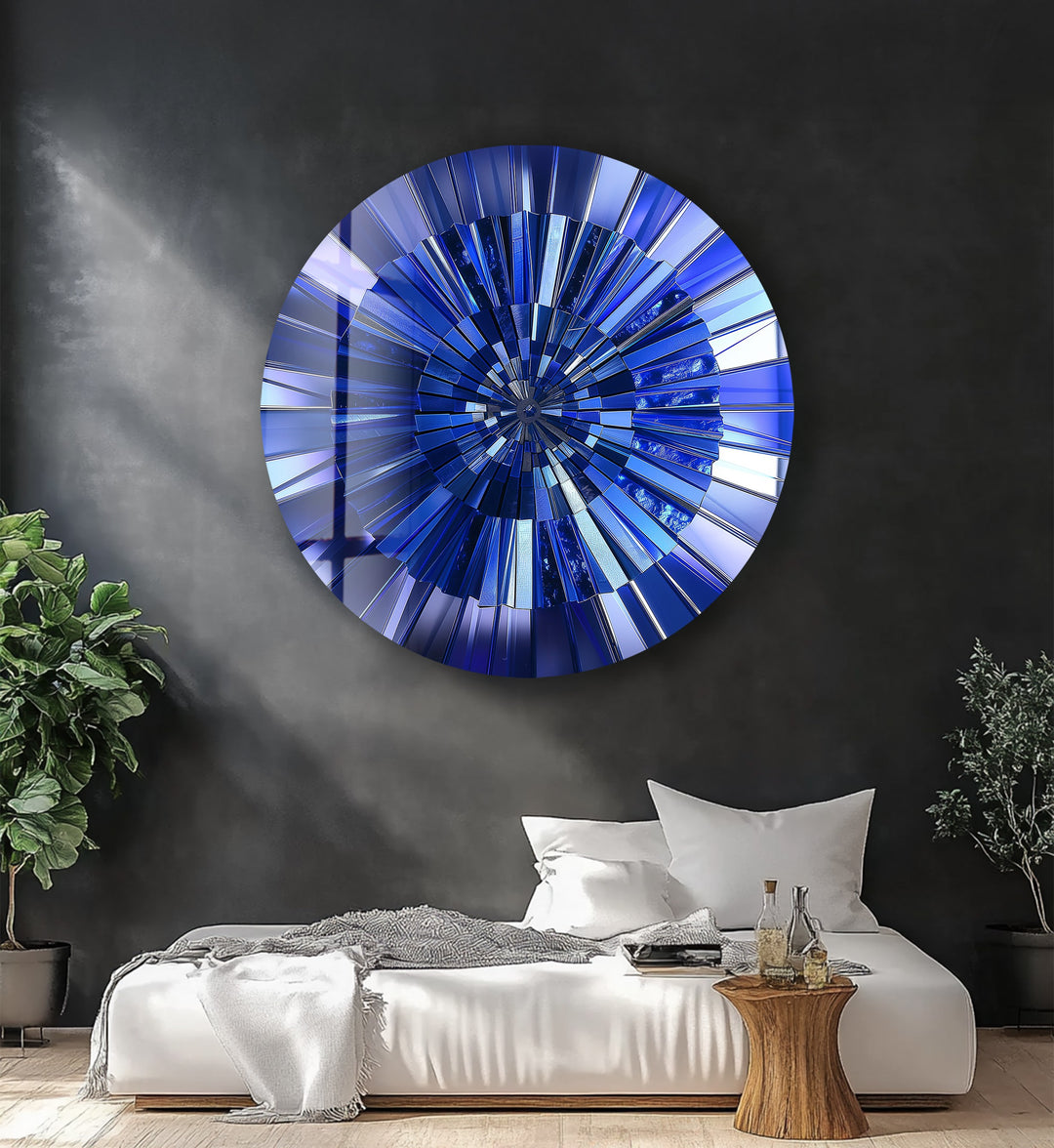 Blue Radiance – Deep Sapphire Round Glass Wall Art