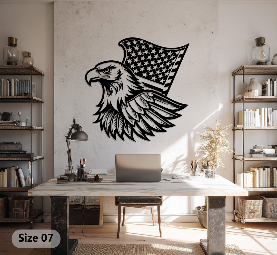 American Bald Eagle Metal Wall Art – USA Flag Home Décor