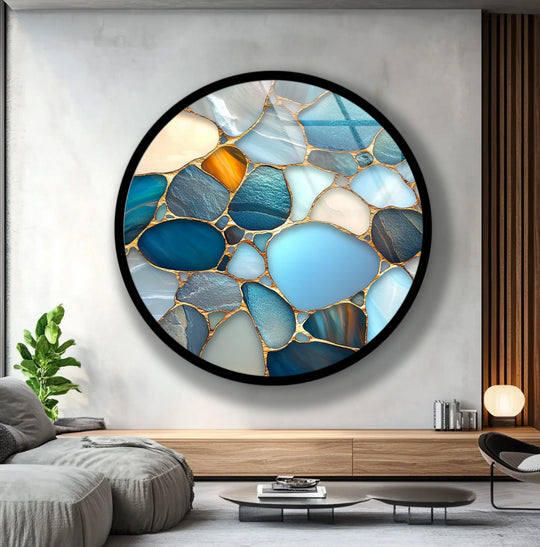 Blue Stone Mosaic Round Glass Wall Art - MyPhotoStation
